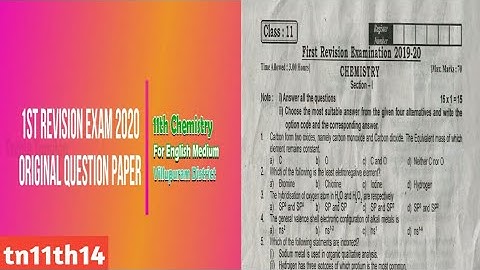 11th Chemistry First Revision Exam 2020 Original Question Paper (English Medium) | Villupuram