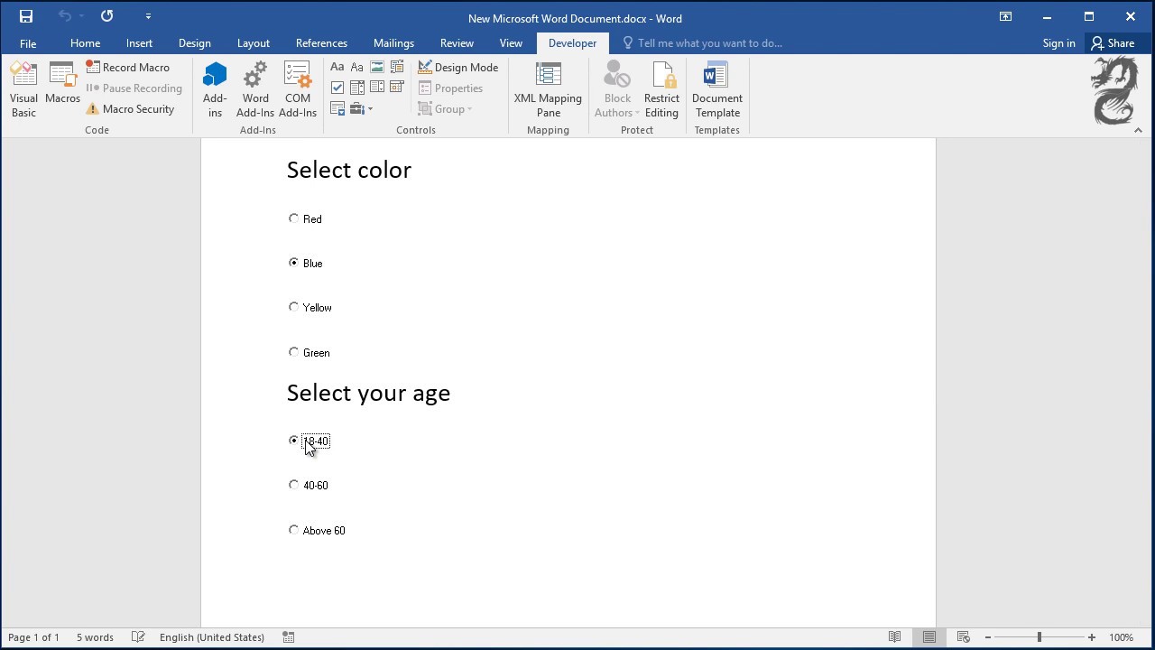 radio button  New Update  How to add radio buttons in Word