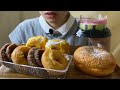 【咀嚼音】ドーナツ、たっぷりクリームの手包みケーキ、あんドーナツ、まるでスイカなケーキ、を食べた。【ASMR】【食べるだけ】