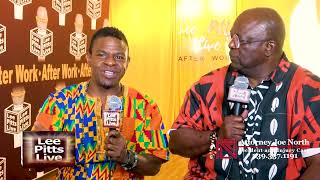 Lee Pitts & Abdul Muhammad, II chat at Lee Pitts Live After Work Juneteenth Cookout.