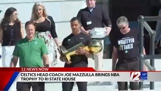 Joe Mazzulla brings NBA trophy to RI State House