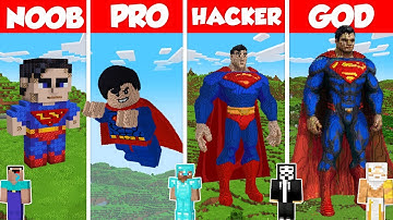 SuperMan SuperHero Build Battle Challenge - Noob vs Pro vs Hacker vs God - Minecraft Animation
