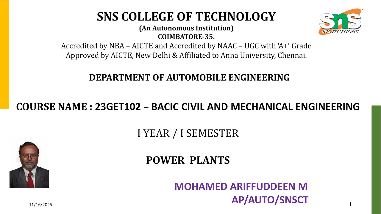 Steam Power Plant | Basic Civil and Mechanical Engineering | SNS Institutions