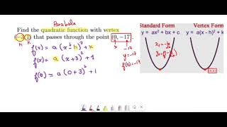 16- Find the quadratic function with vertex (-3, 1) that passes through the point (0,-17).