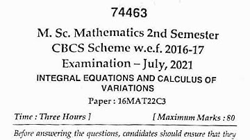 MDU !! M.Sc.Math 2nd Sem !! INTEGRAL EQUATION AND CALCULUS OF VARIATION 2021Previous Question Paper