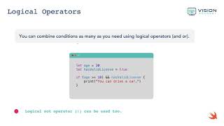 CH3-5-Selection Statements: Logical Operators | تطوير التطبيقات | لغة سوفت | Swift Programming screenshot 1