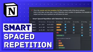 SMART SPACED REPETITION: Automatically Get the Next Repetition Date With These Notion Templates
With this new take on spaced repetition three new templates will be added to the already published Spaced Repetition Battleground. This updated version automatically adjusts the repetitions depending on the days left before the exam and how confident you feel about the topic.
If you already got the previous spaced repetition templates, you will just find these new ones in the same Notion page.
🔗
Updated Spaced Repetition Battleground: https://gumroad.com/l/vuAgo
More Notion templates on my Gumroad page: https://gumroad.com/nazzareno
Get a Free 500GB Premium Account on pCloud for 30 days
https://www.pcloud.com/welcome-to-pcloud/?discountcode=6XujrzJ3KSzoUB6NA1cIQuZV&locationid=1
☕💙
If you find the content useful, you could get me a coffee at
https://www.buymeacoffee.com/nazzareno
✉
Nazzareno Giannelli | Expanding Reality with
Digital Experiences & Tools
wb https://nazzarenogiannelli.github.io/
tw https://twitter.com/nazzagnl
Join the Discord community: https://discord.gg/qUwyRx4s7u
If you have a business and you need interactive experiences and cloud solutions, you can book a free 30 minutes meeting with me https://tidycal.com/nazzareno
🖥
i7 3770
16GB RAM
GTX 1060 6GB
Logitech G403 mouse
Keychron K4 mechanical keyboard
🎧
Oh Wonder - Body Gold (Louis The Child Remix)
chill. by sakura Hz
🎞
00:00 Intro
01:53 Firts Setup: Smart Spaced Repetition
09:35 Testing the First Setup
10:35 Second Setup: Smart Space Repetition with Retention Only
13:08 Testing the Second Setup
13:37 Third Setup: Smart Space Repetition with Retention
16:02 Testing the Third Setup
17:33 Outro SMART SPACED REPETITION: Automatically Get the Next Repetition Date With These Notion Templates