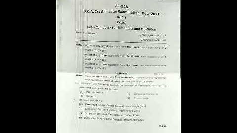 bca first semester computer fundamental and ms office examination paper 2021