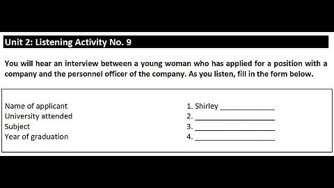 Unit 2: Listening Activity No.9