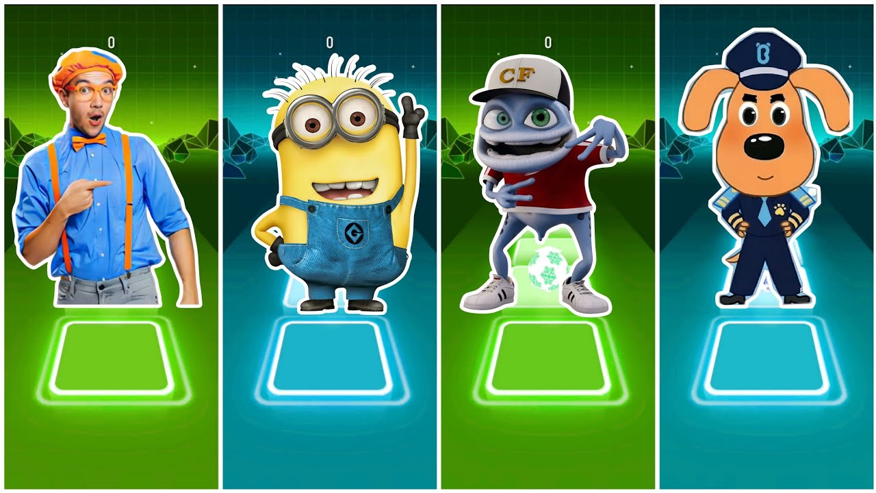 Blippi Vs Minions Vs Crazy Frog Vs Sheriff Labrador - Tiles Hop EDM Rush 🎶 | Who Is Best
