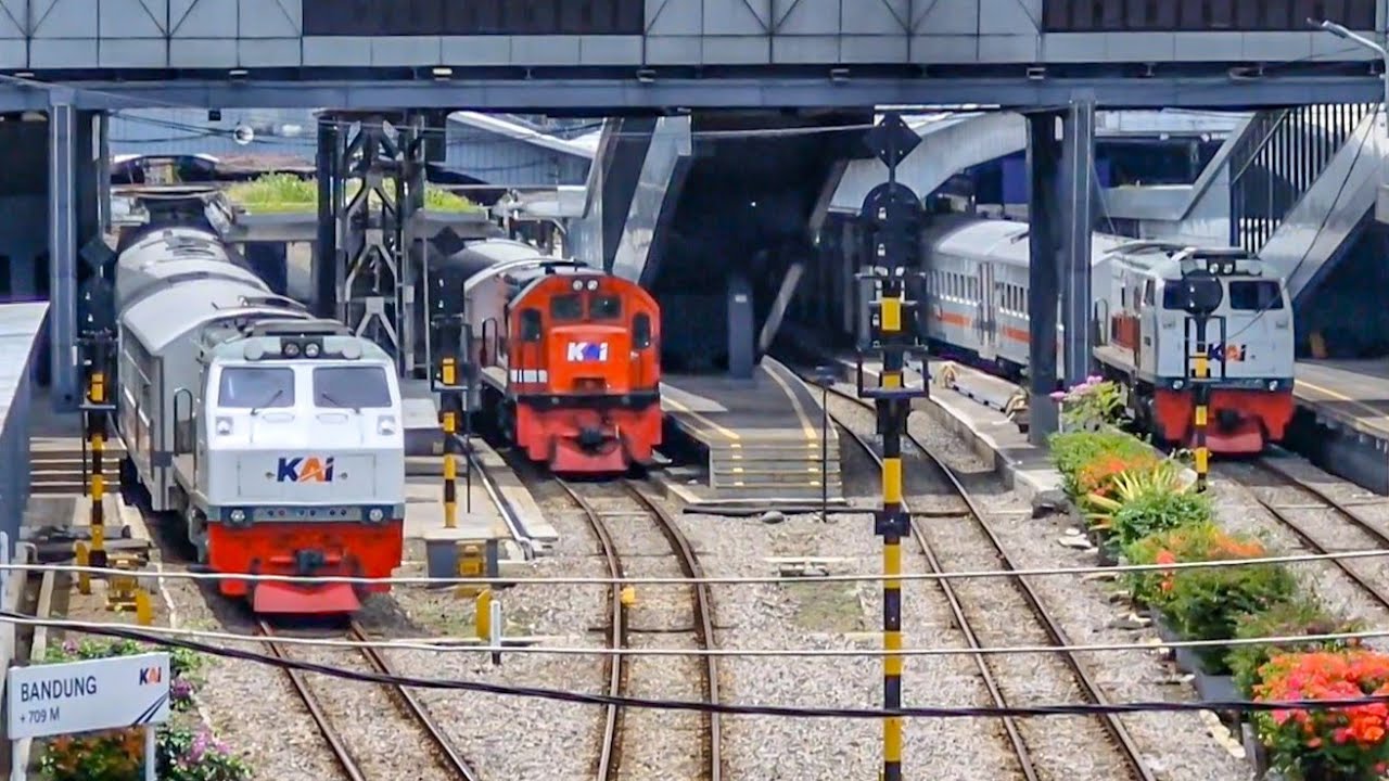 PASUKAN KERETA SIANG PADATI STASIUN TERBESAR DI KOTA BANDUNG!! Berburu Kereta Api di Stasiun Bandung