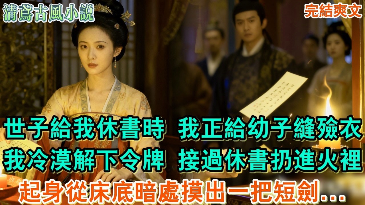 【完結爽文】世子給我休書時，我正給早夭的幼子縫殮衣，我冷漠解下侯府少夫人令牌給他，接過休書扔進蠟燭火裡，隨後，起身從床底暗處摸出一把短劍#小說#追妻火葬場#愛情#古言小說 #逆袭 #爽文完結 #大女主