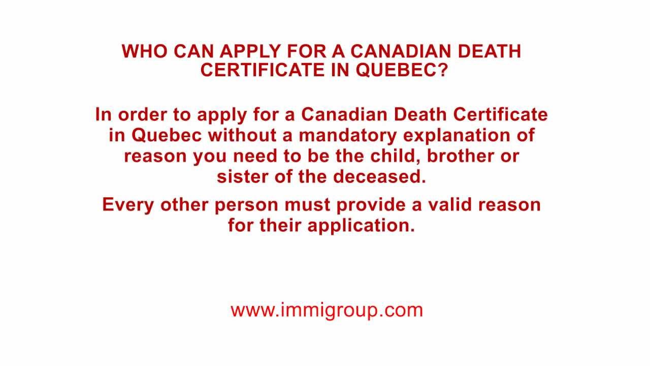 Who can apply for a Canadian Death Certificate in Quebec? YouTube