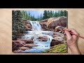 Acrylic Painting Forest Stream Waterfall Landscape