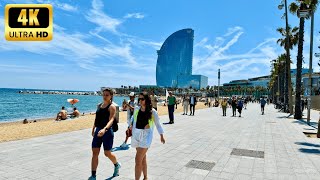 Walking tour Barcelona |    BEACH WALK  | Spain | A spring walk in Barcelona on Sunday day.[4K]