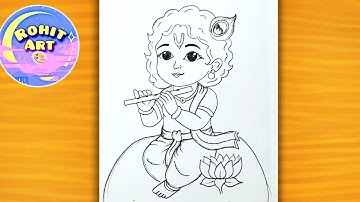Beautiful Bal Krishna Easy Pencil Drawing | Lord Krishna Flute Drawing | Cute Gods Drawing 