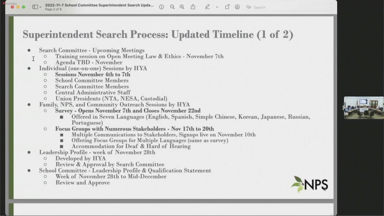 Superintendent Committee Search Timeline and Survey Link YouTube