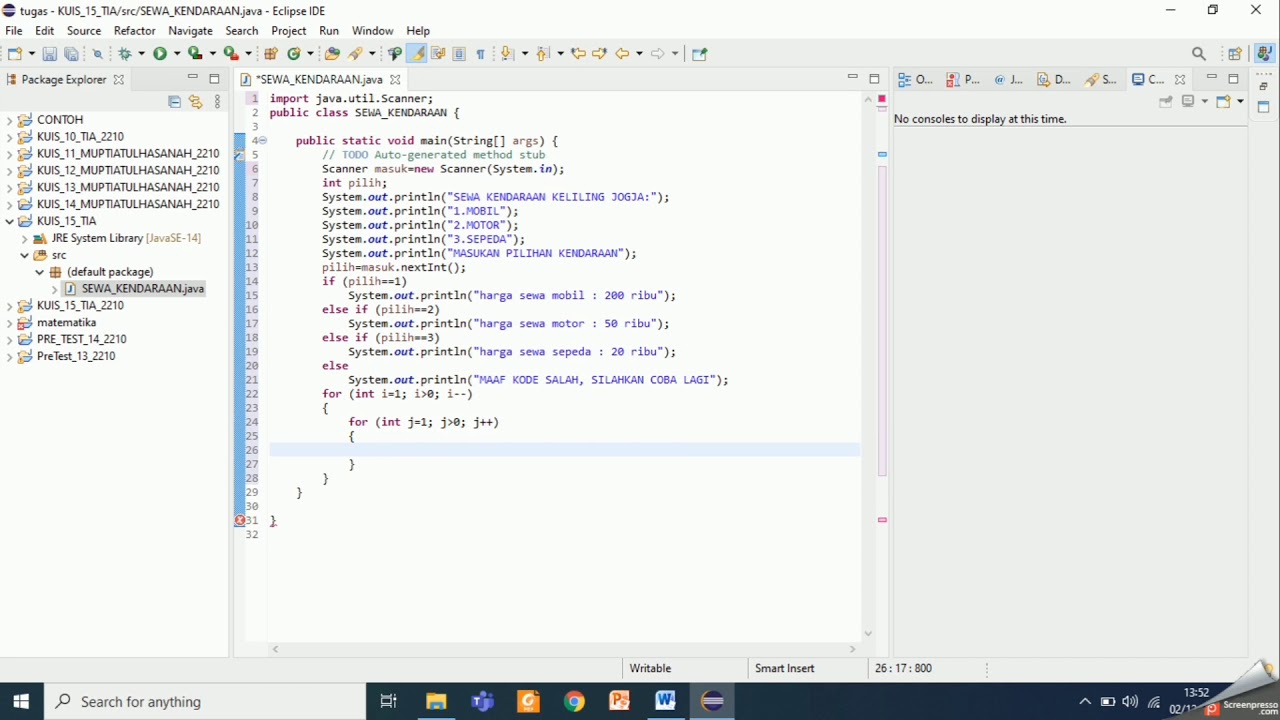Membuat coding program di JAVA dengan gabungan percabangan dan ...