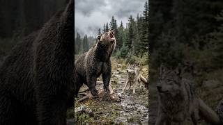 Urso roubou a presa do lobo!