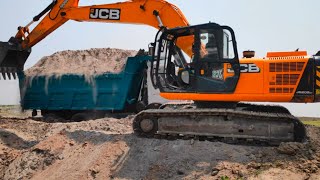 Tata 10 Wheeler Tipper Stuck In Loading Point Rescued By Jcb Excavator JS 205 Machine.