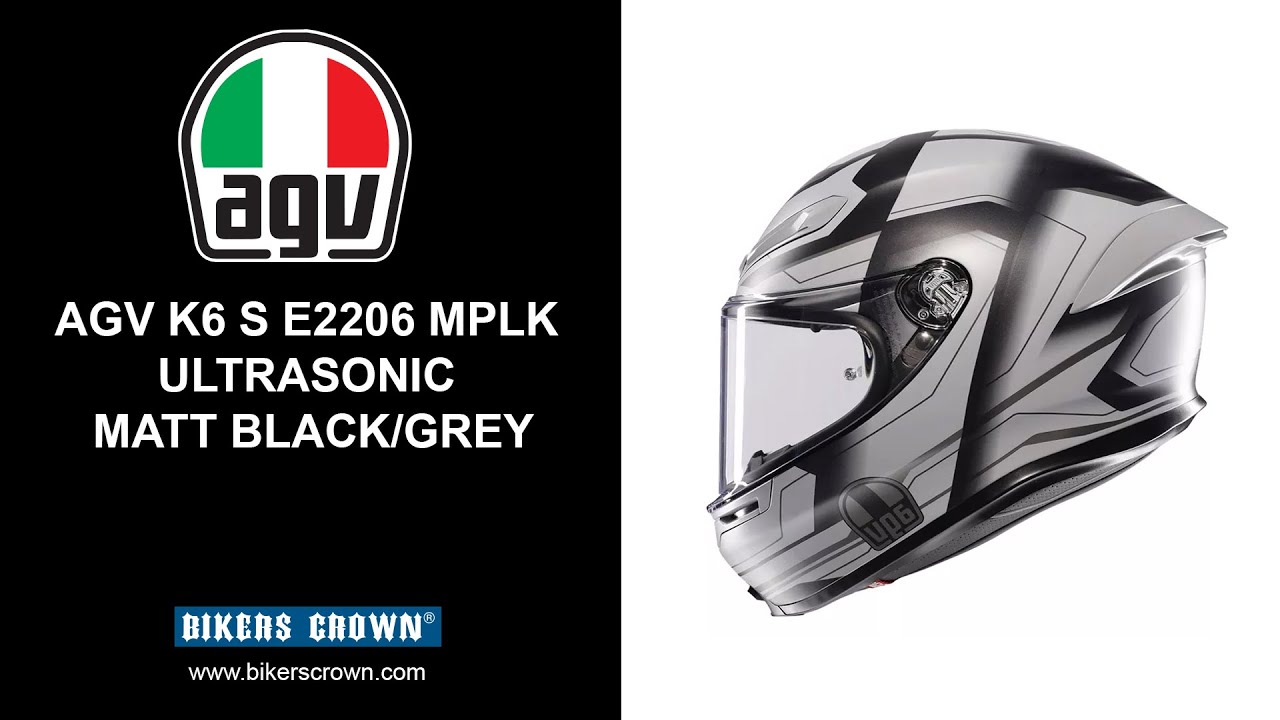 AGV K6 S E2206 MPLK ULTRASONIC MATT BLACK/GREY - YouTube