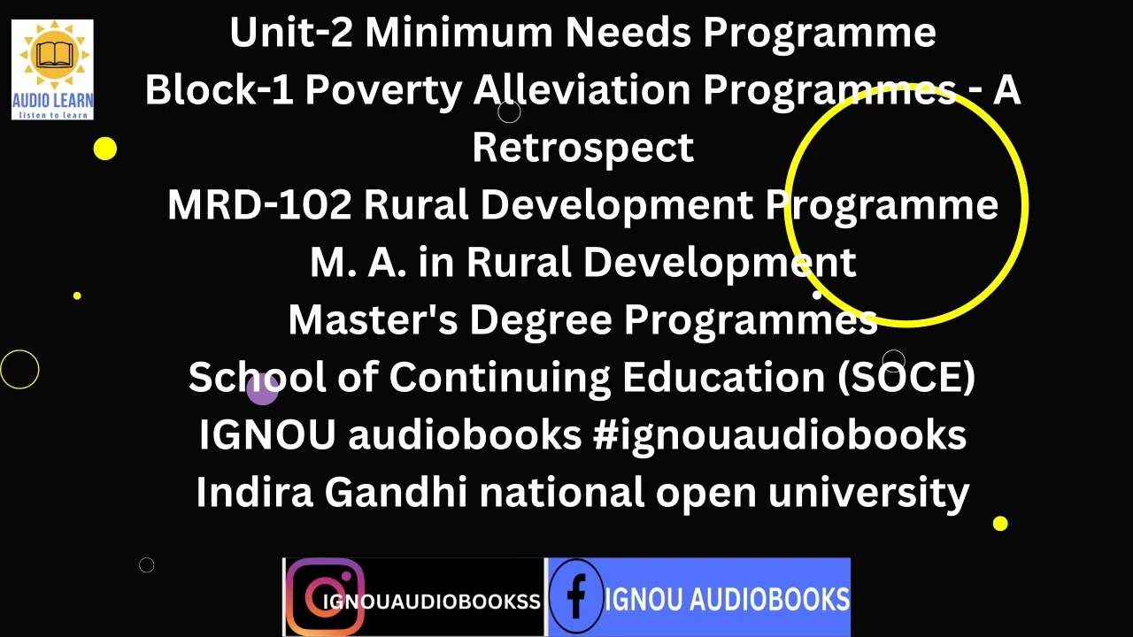 Unit-2 Minimum Needs Programme Block-1 MRD 102 MARD SOCE 