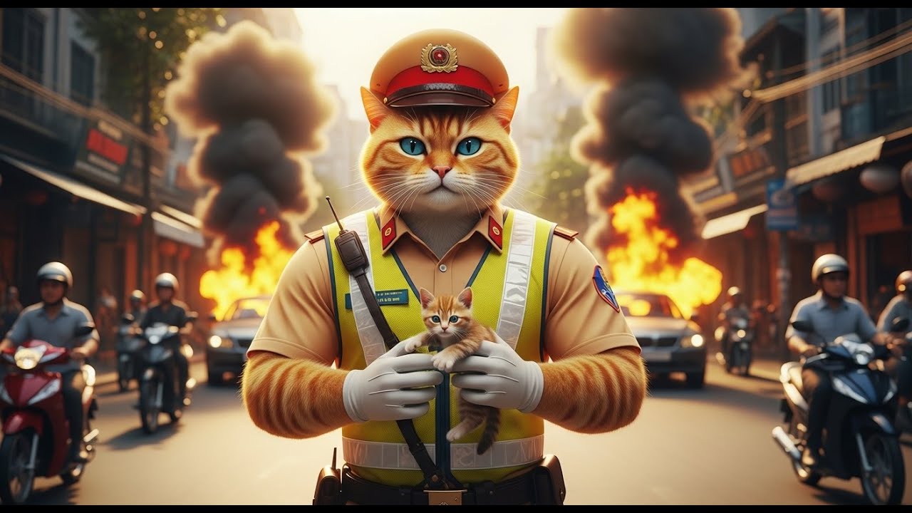 Hero Police Cat: The 1.85m Guardian of the Streets - 4K Epic Rescue