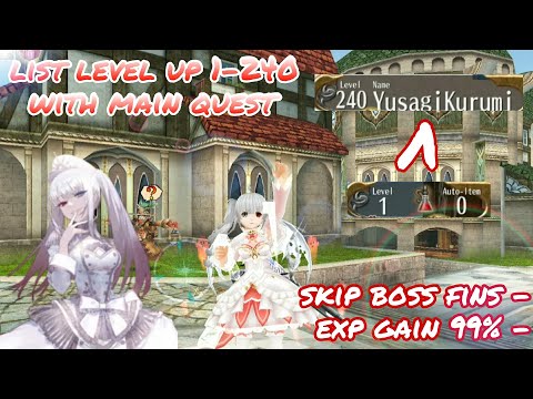 toram online - lvling list 1-240 cap level with main quest skip boss fins + exp gain 99% - yusagi