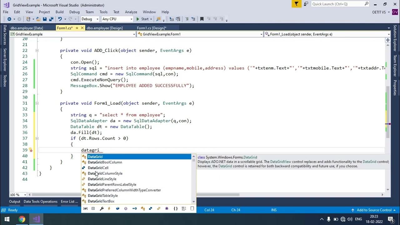 How to display records from SQLServer table to datagridview control in ...