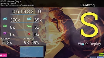 osu! | DOES - Guren [Kage] | 98.59% FC 181pp