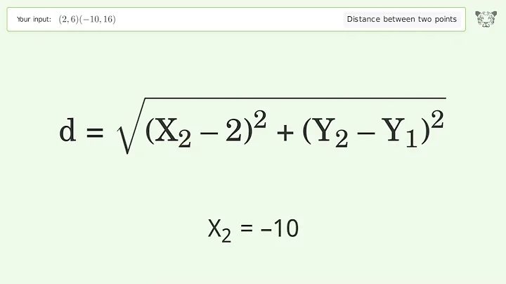 Find the distance between two points p1 (2,6) and p2 (-10,16): Step-by-Step Video Solution