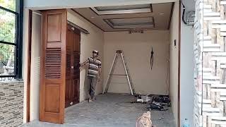 pintu garasi rumah minimalis kayu jati sistim sliding modern#pintugarasimobil