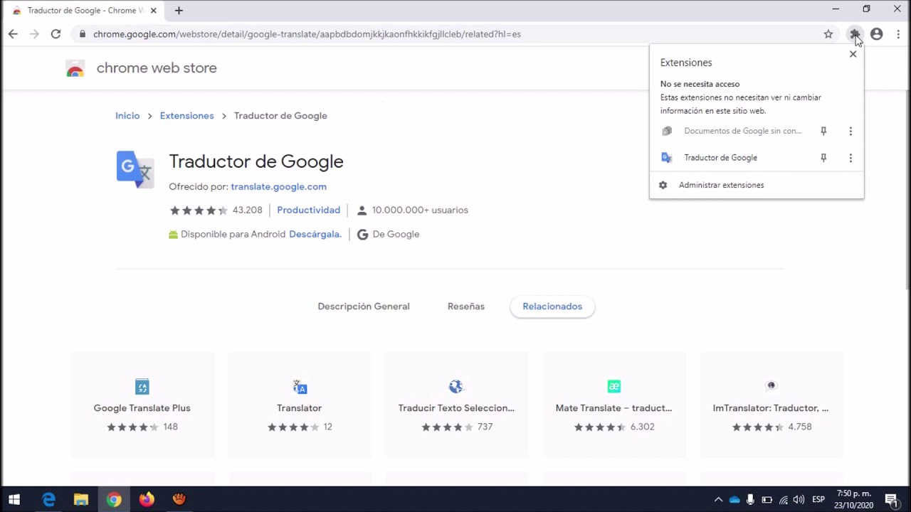 Cómo añadir extensión "Traductor de Google" YouTube