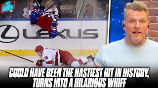 We Almost Saw The Nastiest Hit In Hockey History, Turns Into Funniest Whiff Of All Time | Pat McAfee