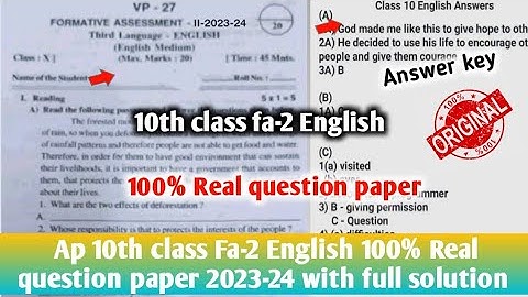 ap 10th class english fa2 question paper 2023 with solution|10th class fa2 English question paper