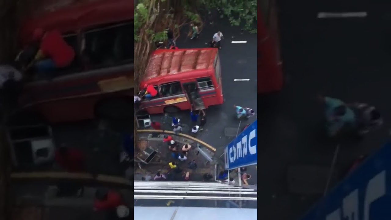A huge tree  fell on bus in Colombo 
