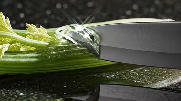 Celery light green cutting video through knife