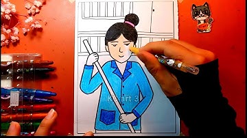 Tranh chân dung nhân vật lớp 4 - vẽ chân dung nhân vật - vẽ cô lao công - mĩ thuật lớp 4 - Kcart3