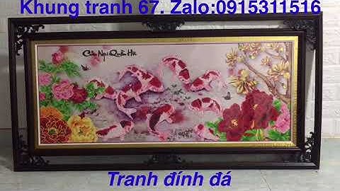 tranh đính đá cửu ngư quần hội khung đôi