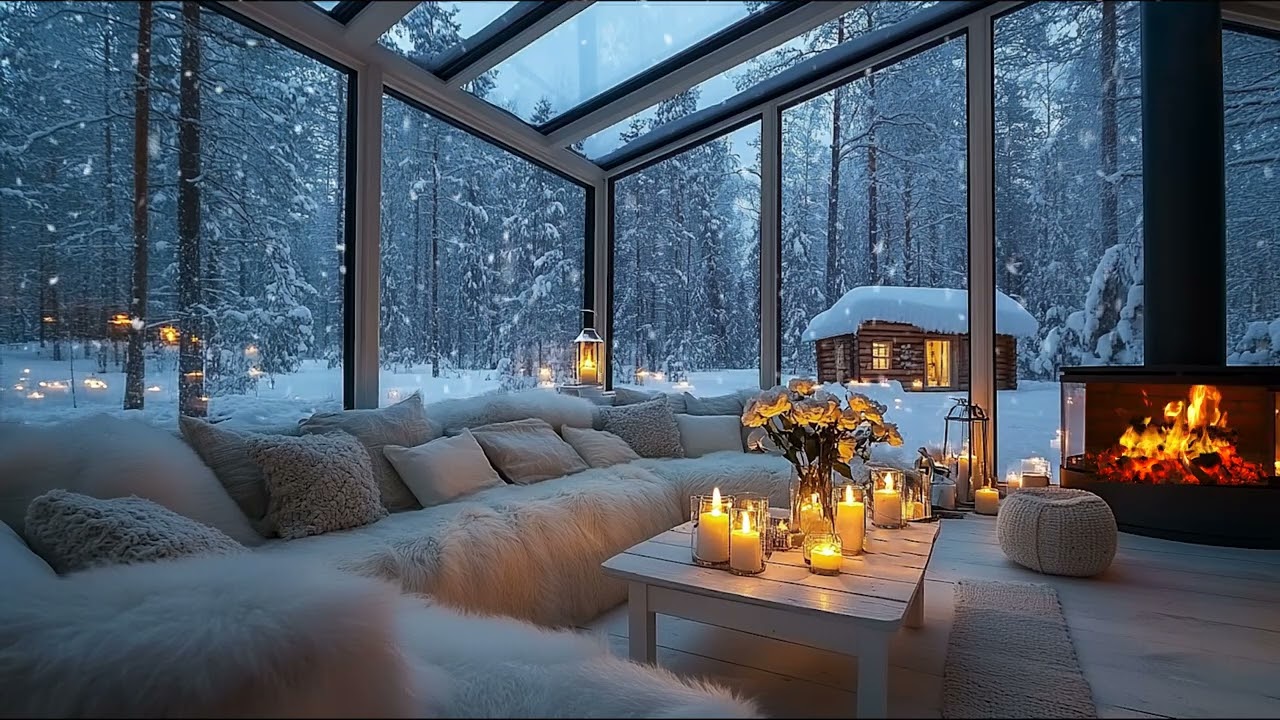 🎹 Winter Lounge Piano | Peaceful Piano with Fire Warmth | Relax Productivity Work Calm Meditation