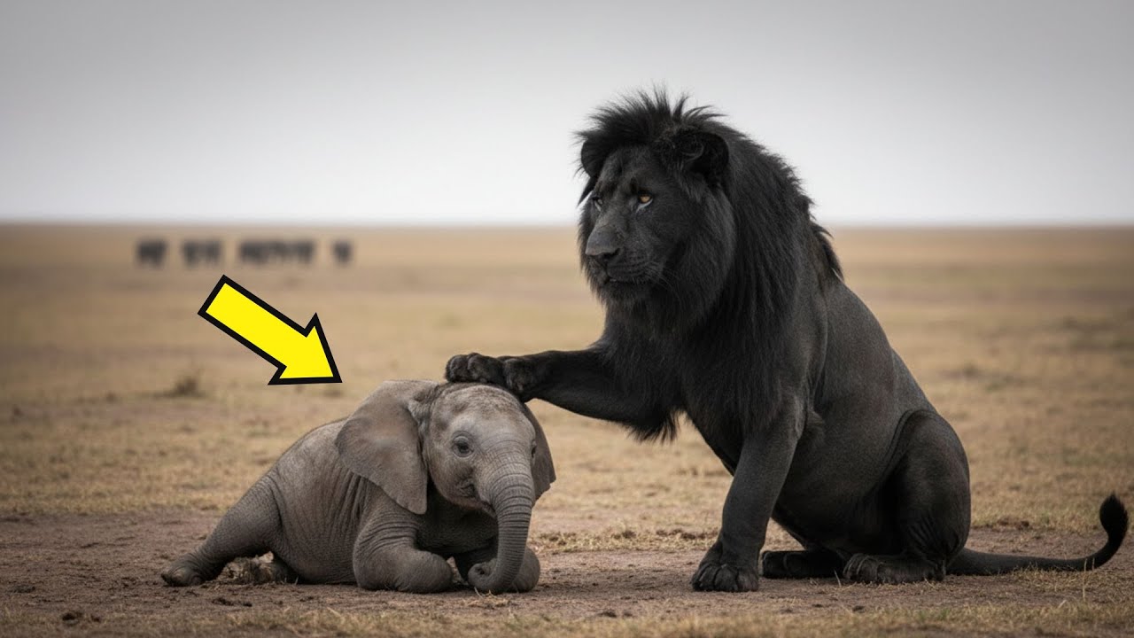 Manada expulsó a este Bebé Elefante — ¡Hasta que el León Negro lo adoptó como a un hijo!