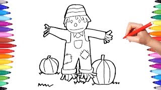 How to Draw Scarecrow and Pumpkins for Kids | Drawing and Painting for Kids and Children
