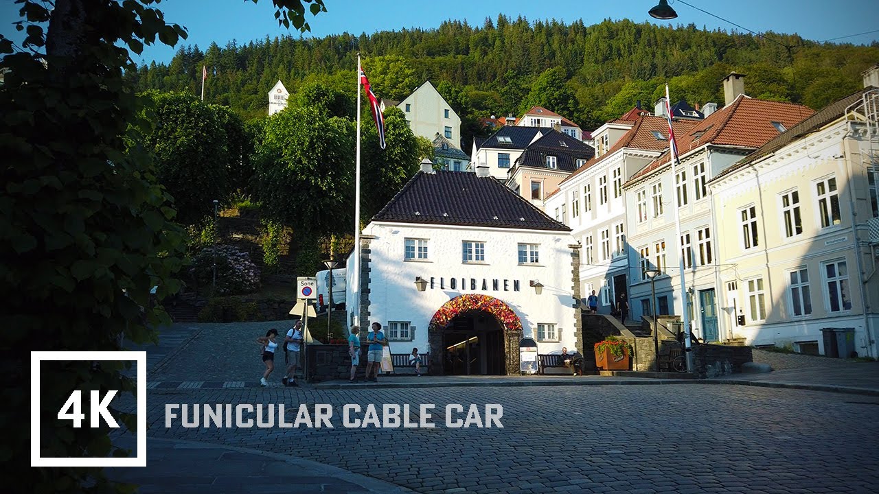 Riding The Funicular Fløibanen Up The Mountain In Bergen, Norway (4K/60fps)