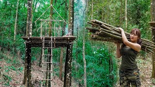 Make a Tree House with the power of a Girl/ Solo Bushcraft Spring 2022-Part 1