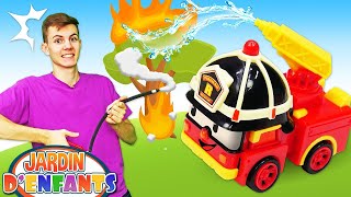 Robocar Roy et ses amis éteignent le feu 🔥 Jeux avec jouets dans Jardin d'enfants #114