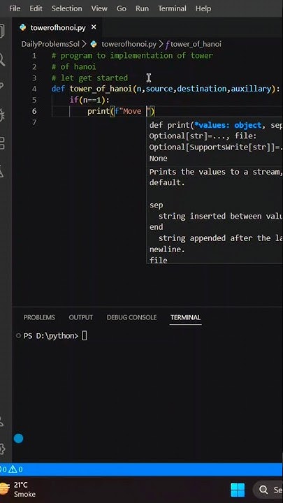 Program For Implementation of Tower Of hanoi #program #python # ...
