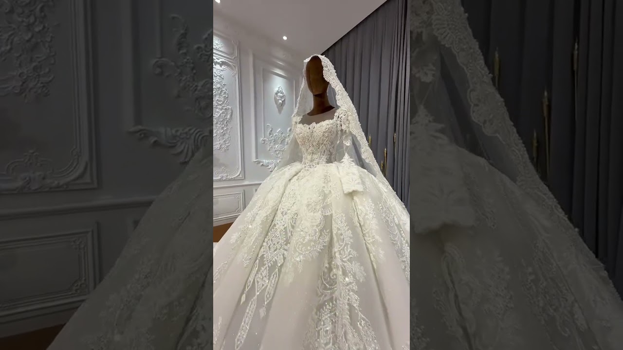 2026 Amanda Novias wedding dress light champagne with beaded lace veil