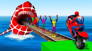 Superheroes against Big Spider Shark, Crazy Stunt Race Challenge by Motorcycle, Cars and Quad Bike screenshot 1