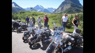 Loading Harleys in brothers toyhauler and photos from family ride in Glacier Park