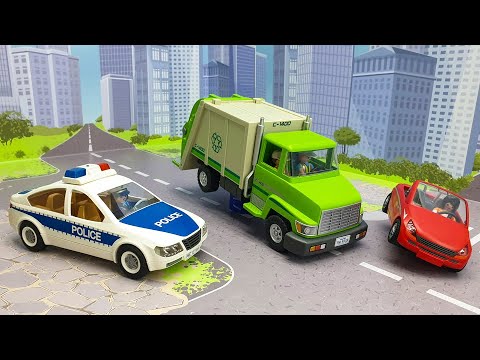 Видео для детей с игрушками Плеймобил Щенячий Патруль Пеппа. Машинки Полицейская машина Мусоровоз.